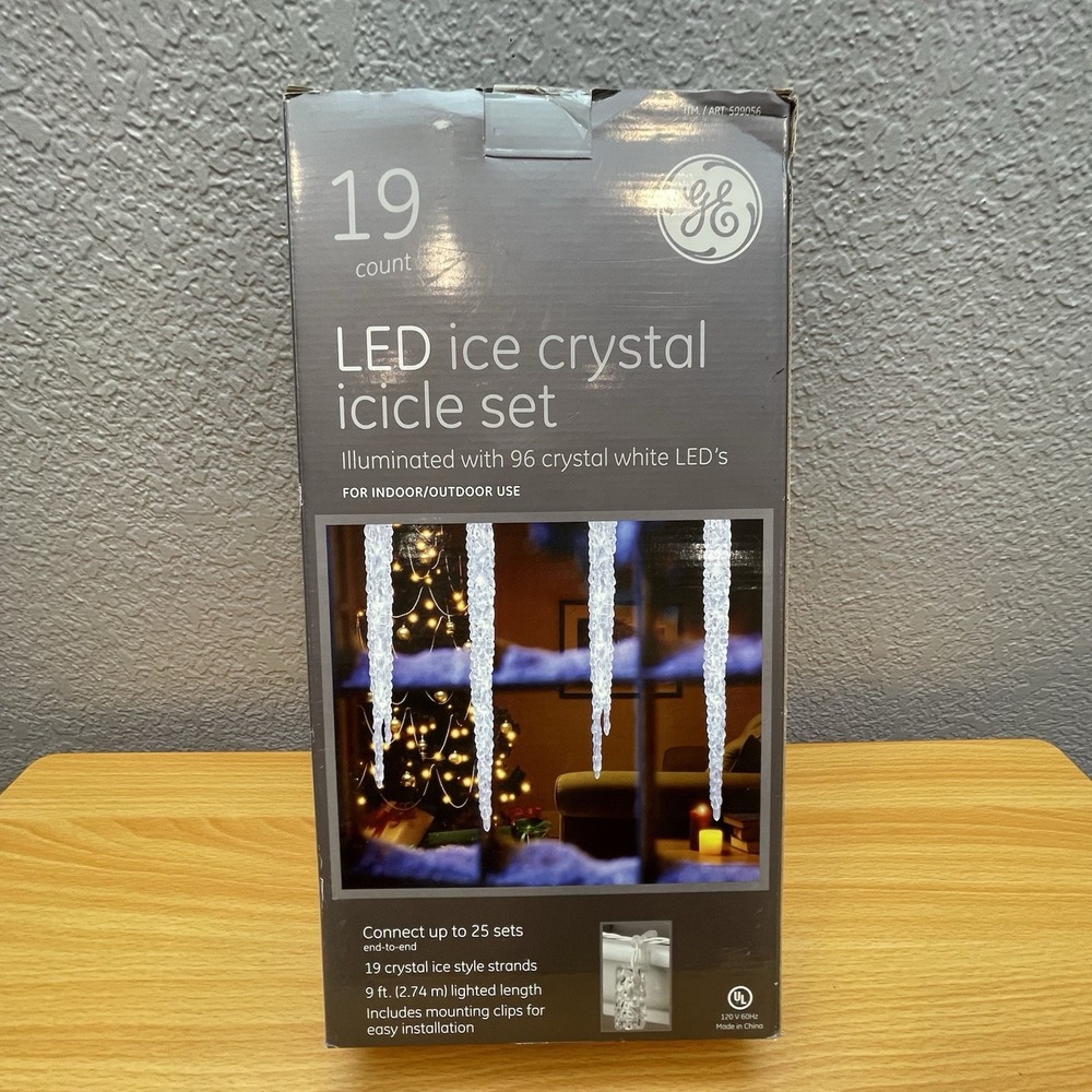 GE 19-Count LED Ice Crystal Icicle Lights Set White Indoor Outdoor 9ft 96L Xmas